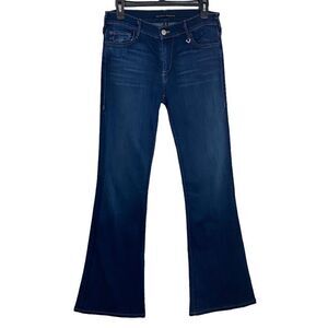 JOAN SMALLS X TRUE RELIGION - SIZE 28 - MID RISE, FLARE DARK WASH JEANS - B23